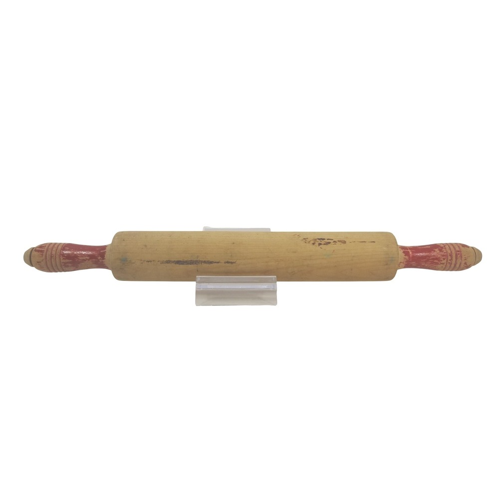 Vintage Wooden Rolling Pin Red Painted Handles Farmhouse Primitive Kitchen Decor